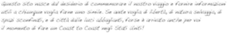 Questo sito nasce dal desiderio di commemorare il nostro viaggio e fornire informazioni utili a chiunque voglia farne uno simile. Se avete voglia di libertà, di natura selvaggia, di spazi sconfinati, e di città dalle luci abbaglianti, forse è arrivato anche per voi
il momento di fare un Coast to Coast negli Stati Uniti!